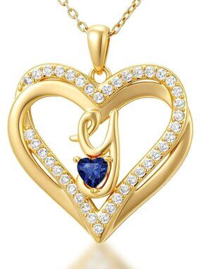 Personalized Heart Initial Pendant Necklace with Birthstone for Women